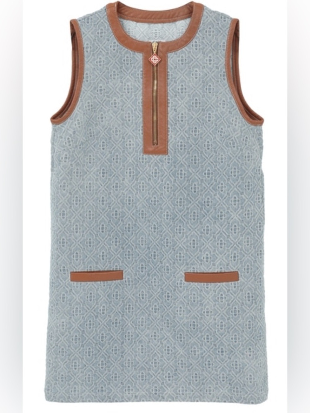 Casablanca Paris monogrammed denim lamb leather trim dress NWT
